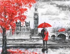 Фотообои Влюбленные с красным зонтом в Лондоне