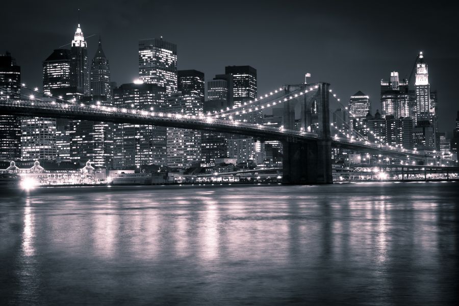 Фреска Бруклинский мост в ночных огнях