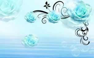 Фреска Объемные розы в голубых тонах