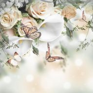 Фреска Бабочки под светлыми цветами 3д